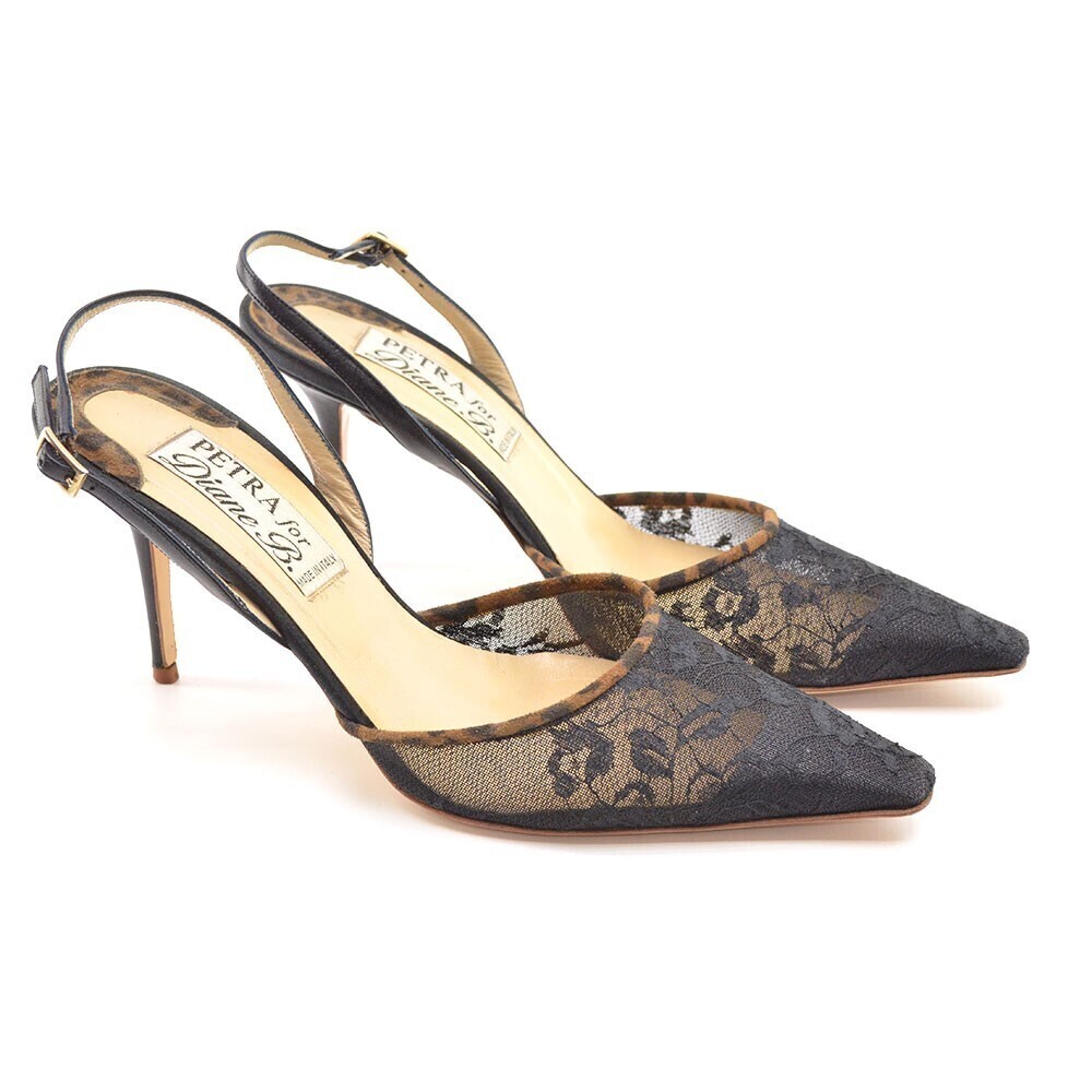 Diane B. Petra Black Slingback Stiletto Heel Pumps 39